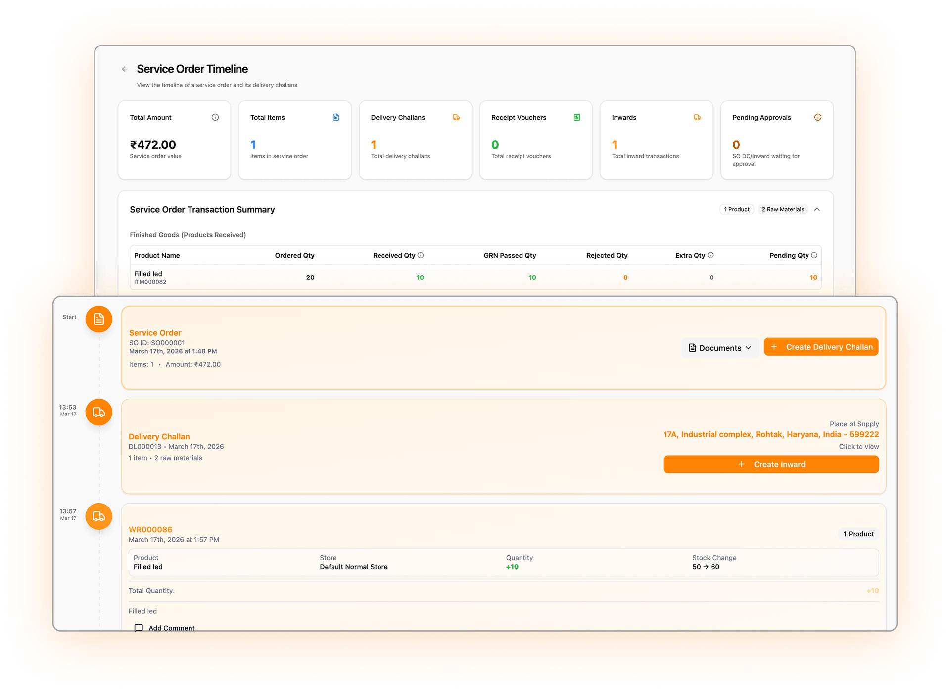 Outsourcing traceability and production coordination screen in Optiwise