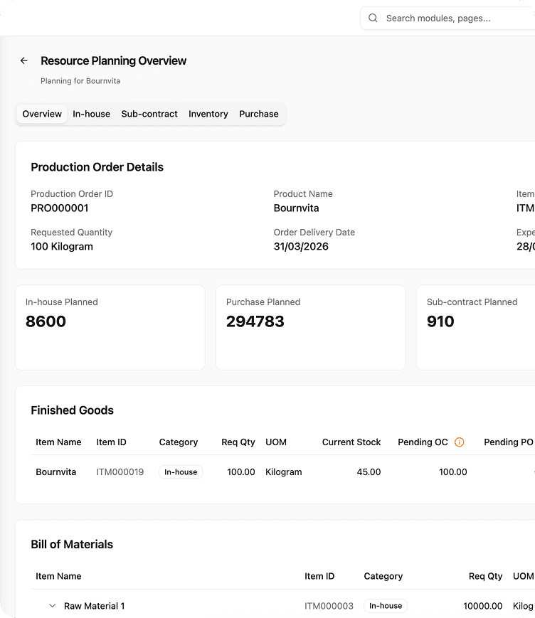 Project and production planning command center in Optiwise