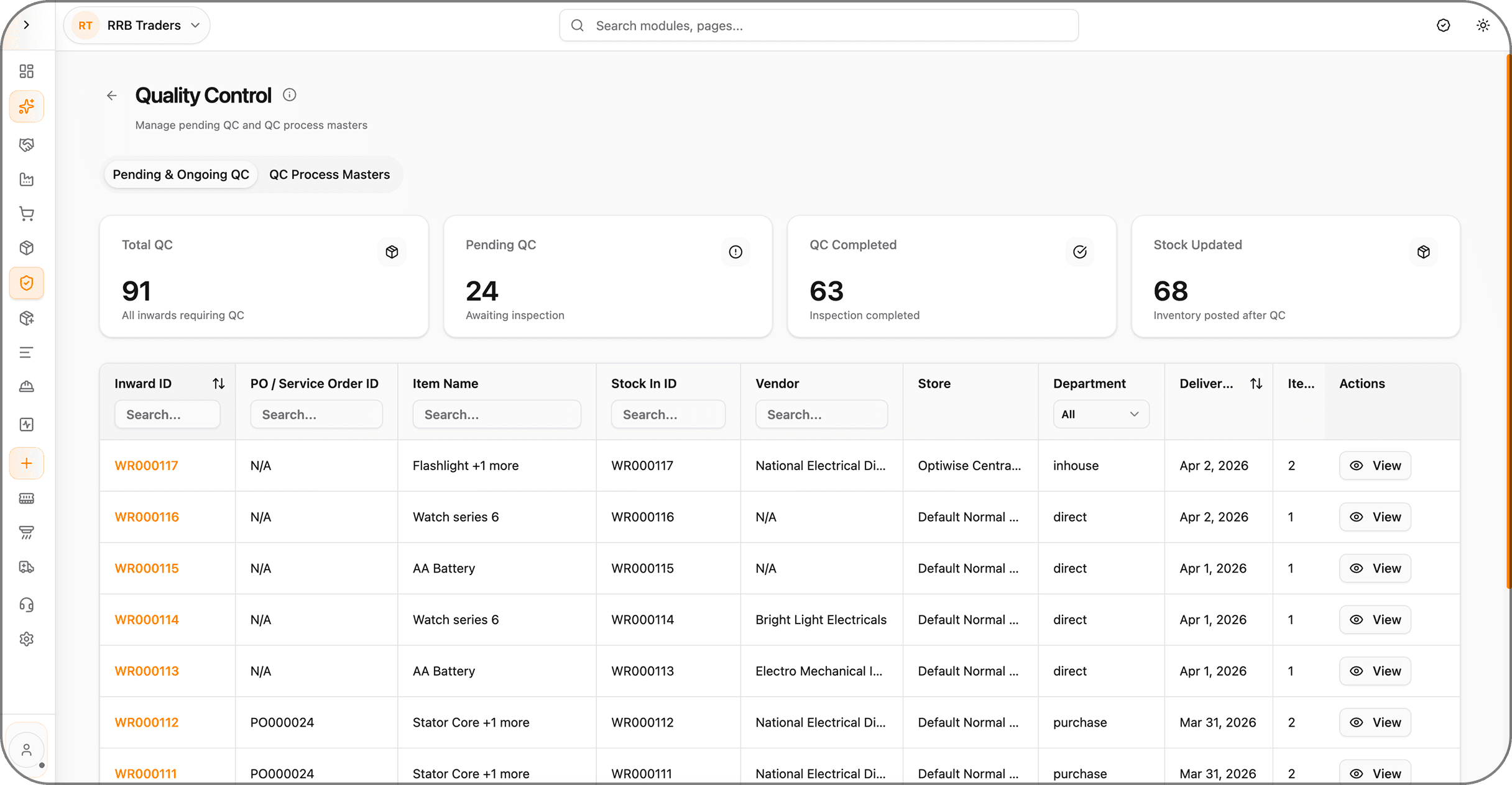 Optiwise pending and ongoing quality control screen