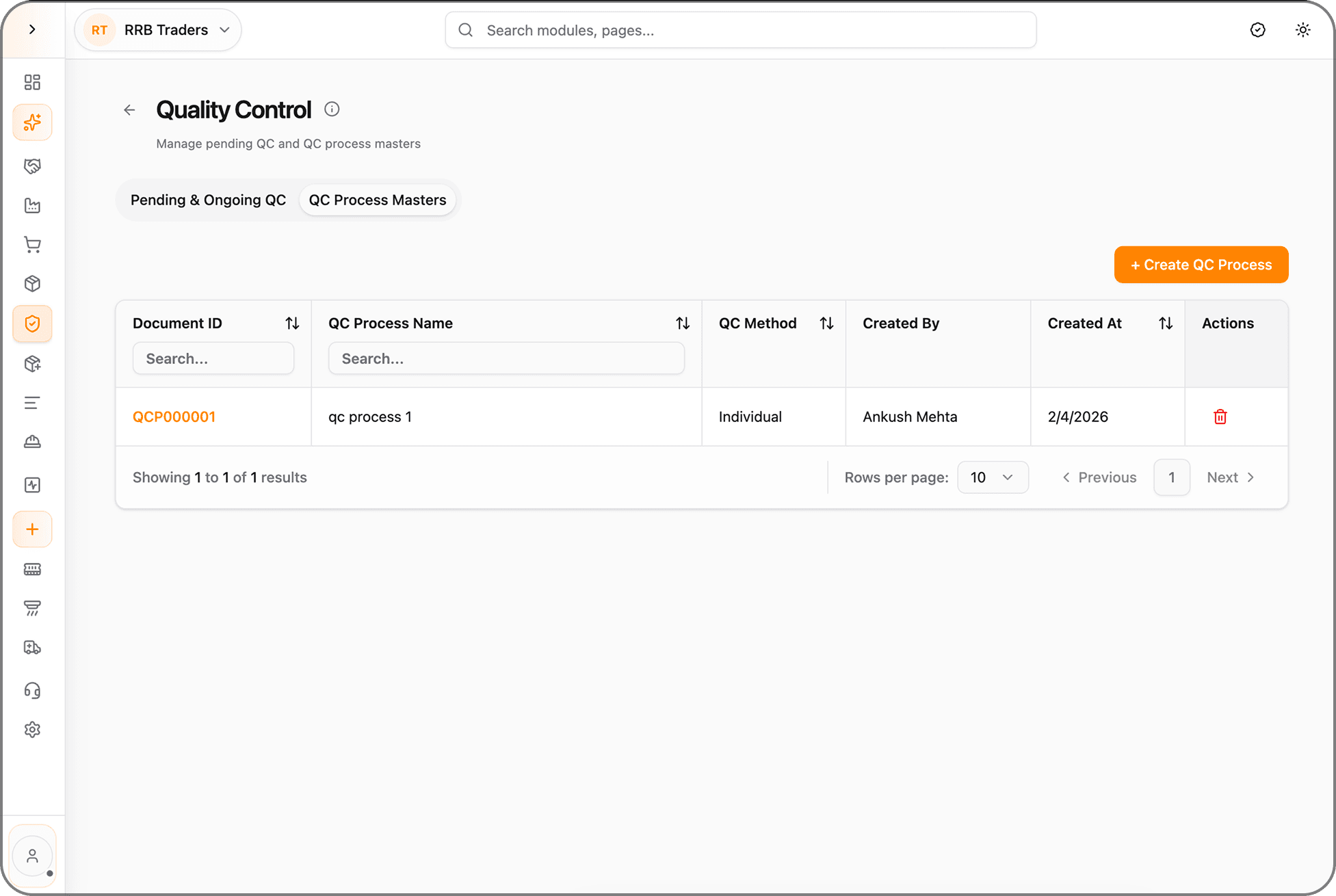 Optiwise quality control process masters screen