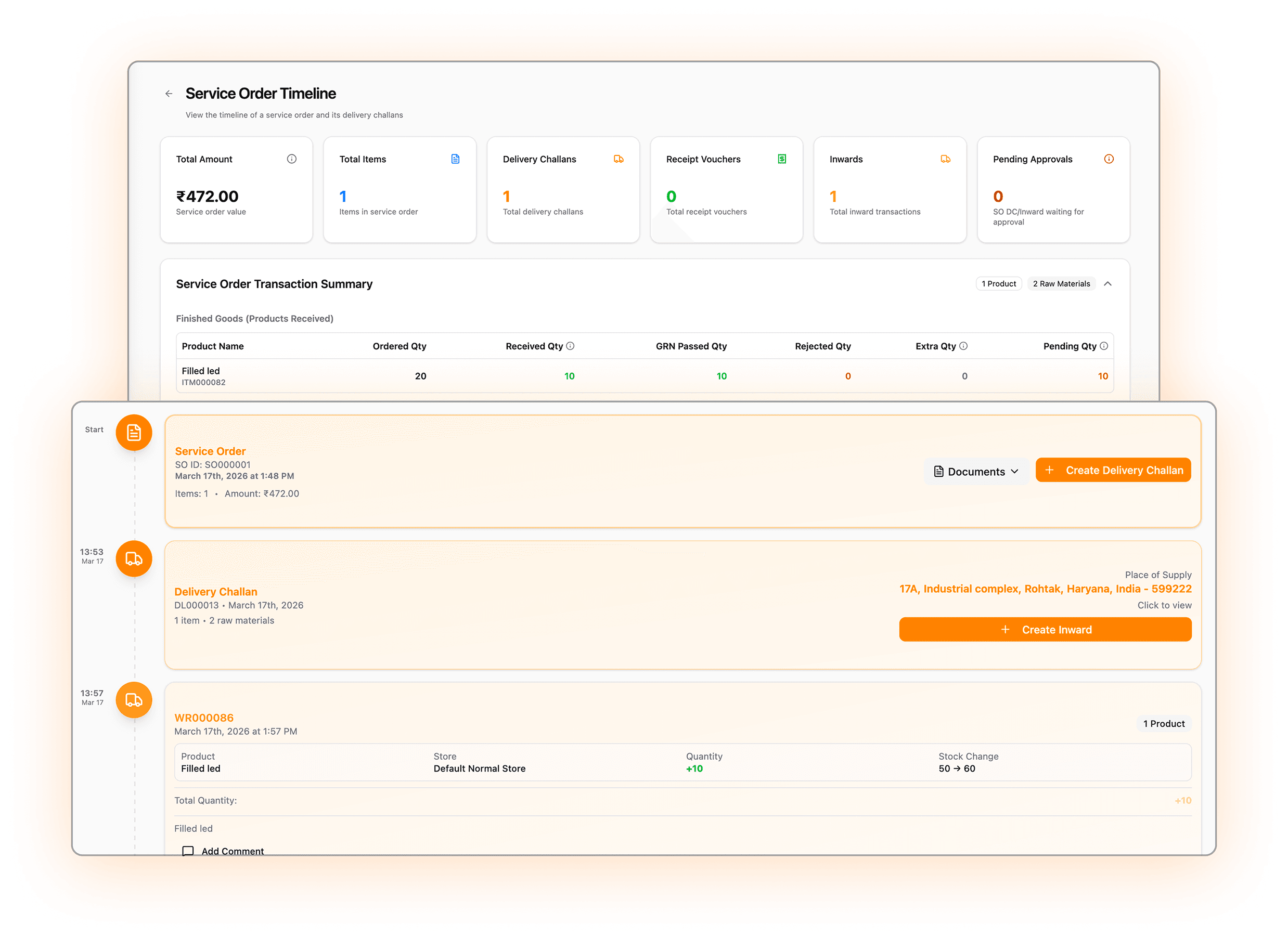 Outsourcing traceability and production coordination screen in Optiwise