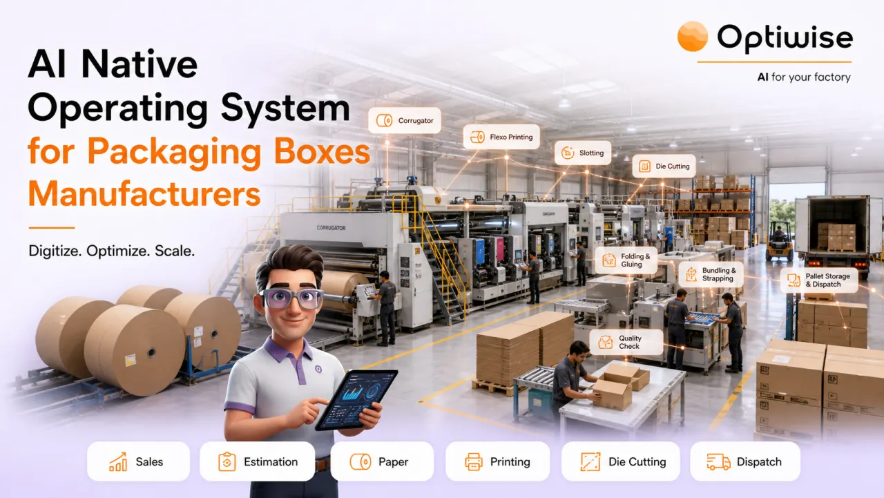 Packaging Boxes Manufacturing Optiwise AI Native OS case-study visual