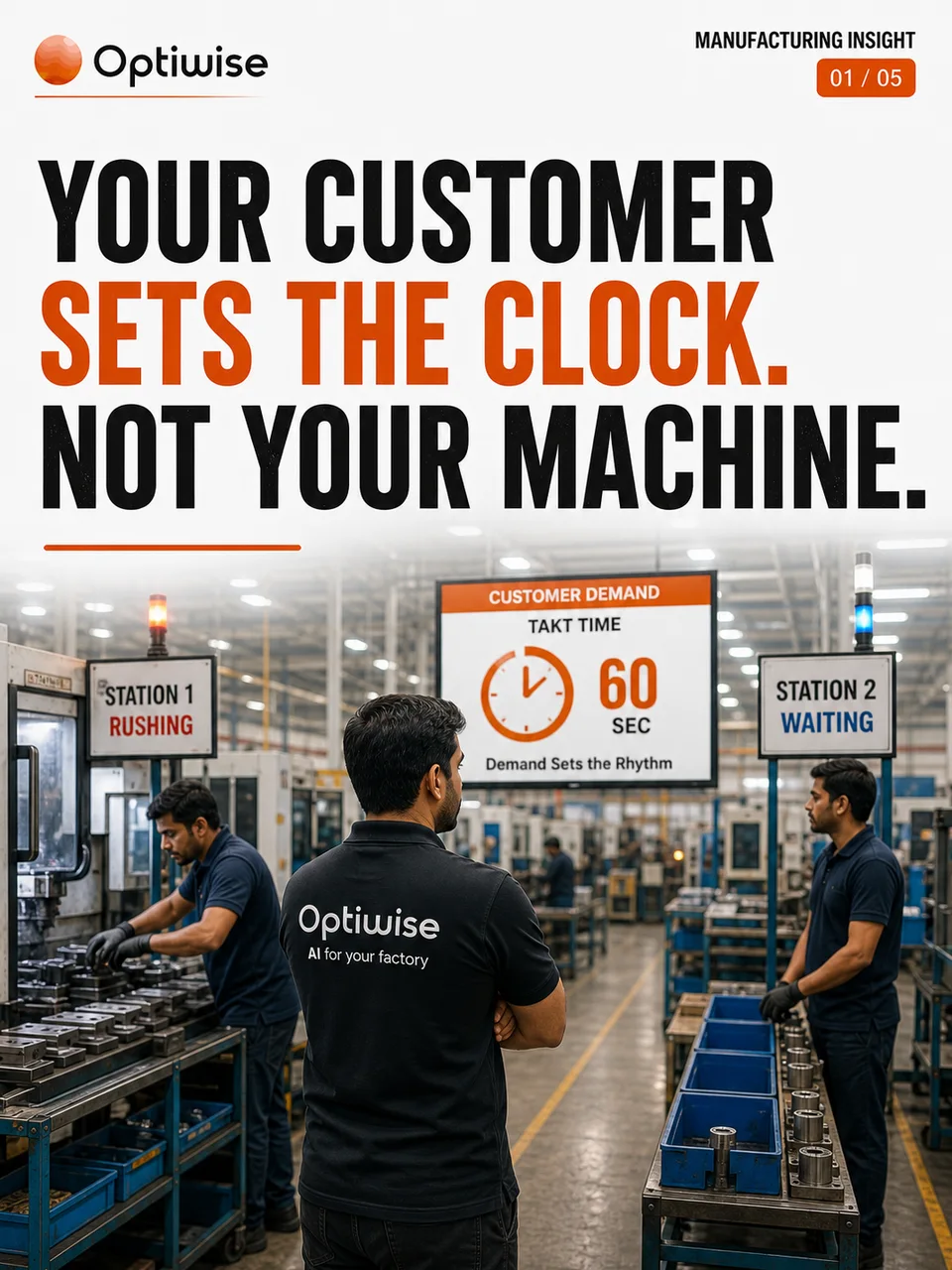 Original carousel showing customer demand setting the pace between a rushing station and a waiting station