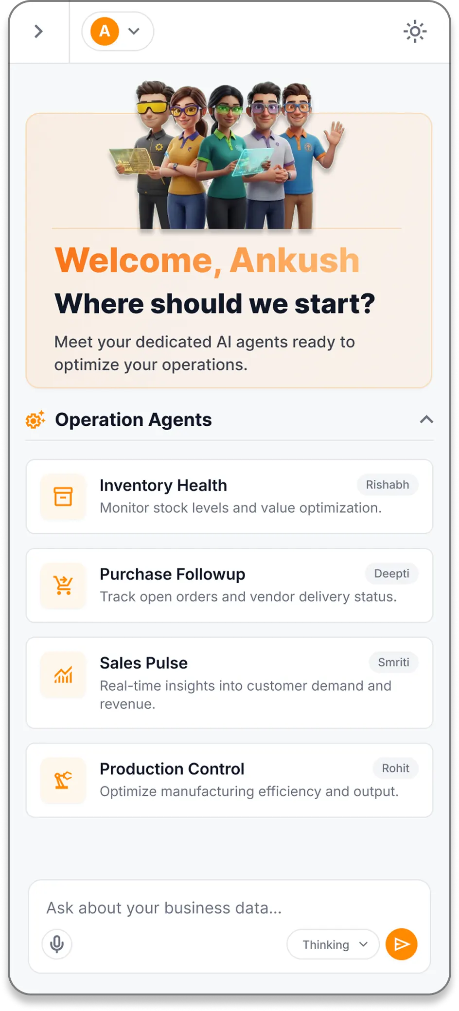 Optiwise mobile AI agents screen